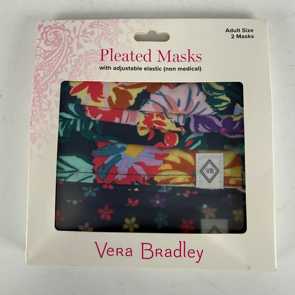 Vera Bradley Happy Blooms Pleated Face Masks 2 Pack Adjustable 28202-V46 NIB